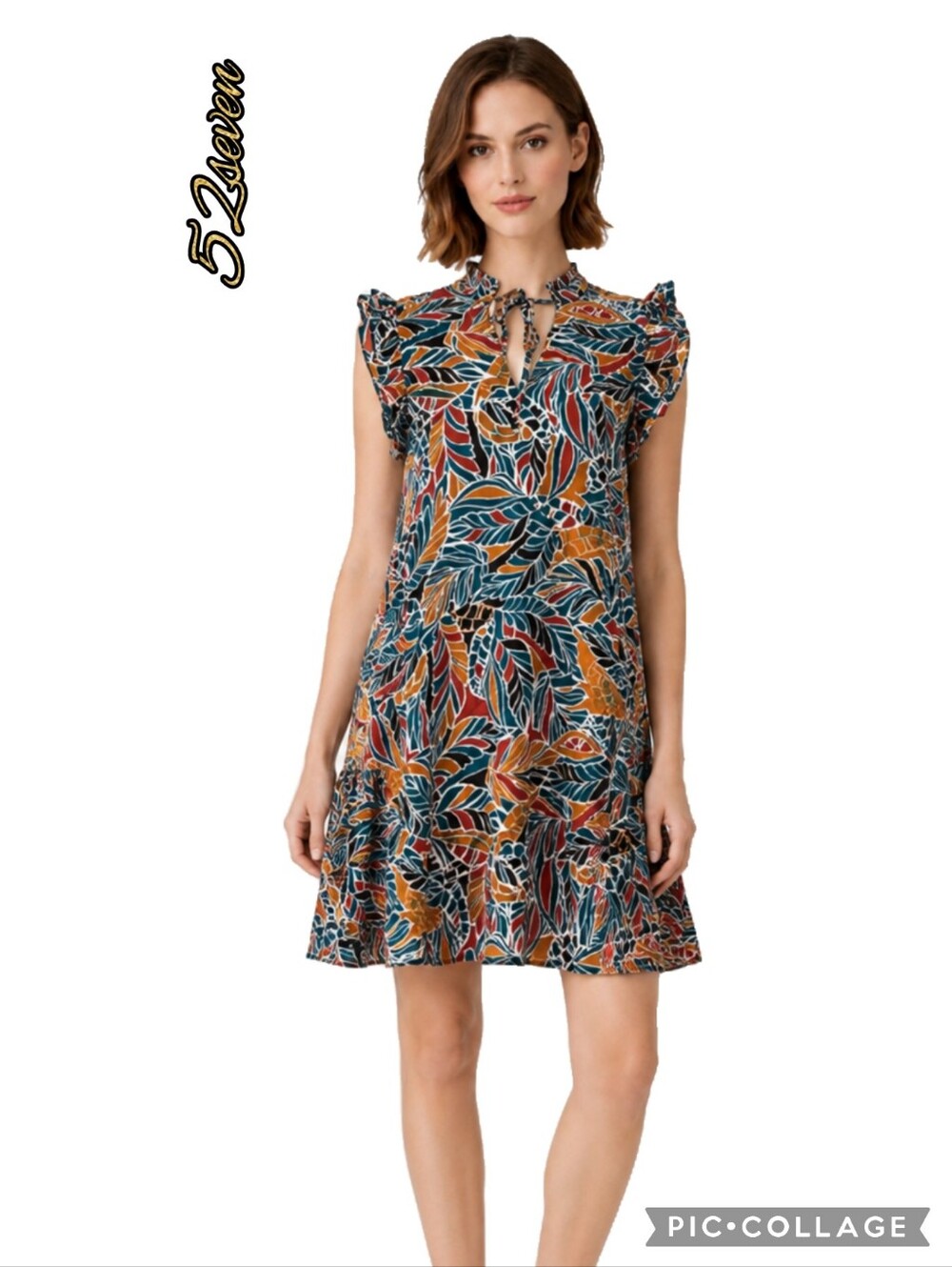 52seven Dress Tie Front, Gathered Drop Waist, Ruffled Sleeve,Fully lined,Lrg NWT